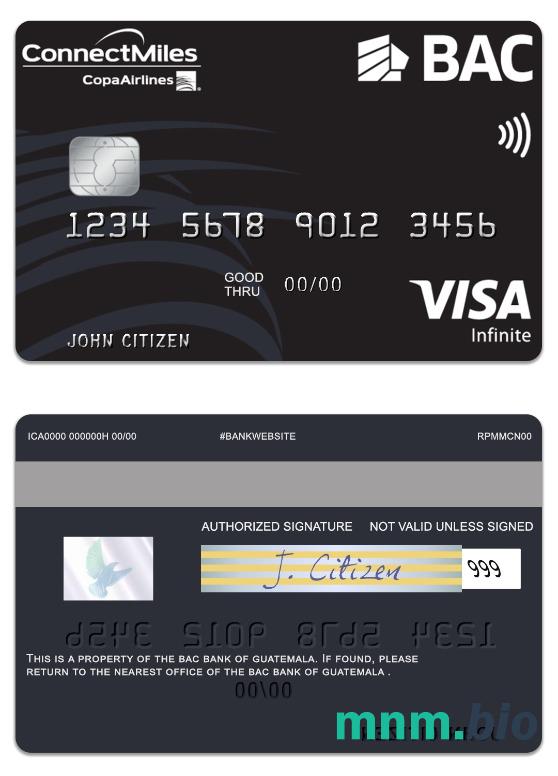 Guatemala BAC Bank visa infinite karta przykład w formacie PSD